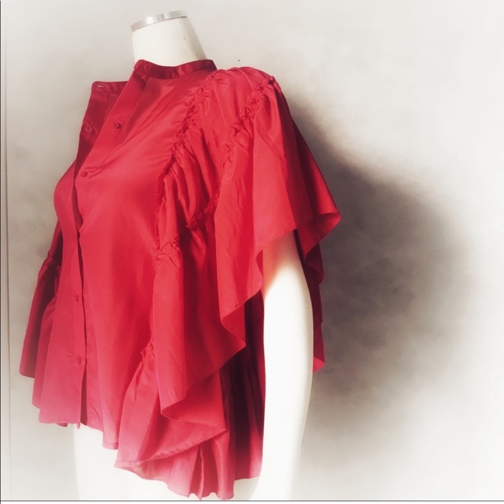 7 FOR ALL MANKIND Silk Cape Sleeve Blouse Top